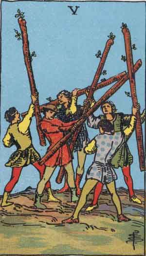Five of Wands: Meaning In Love Tarot Card Reading
